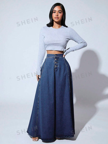 High Waist Flare Denim Skirt - NZC Apparel: Nashz Couture