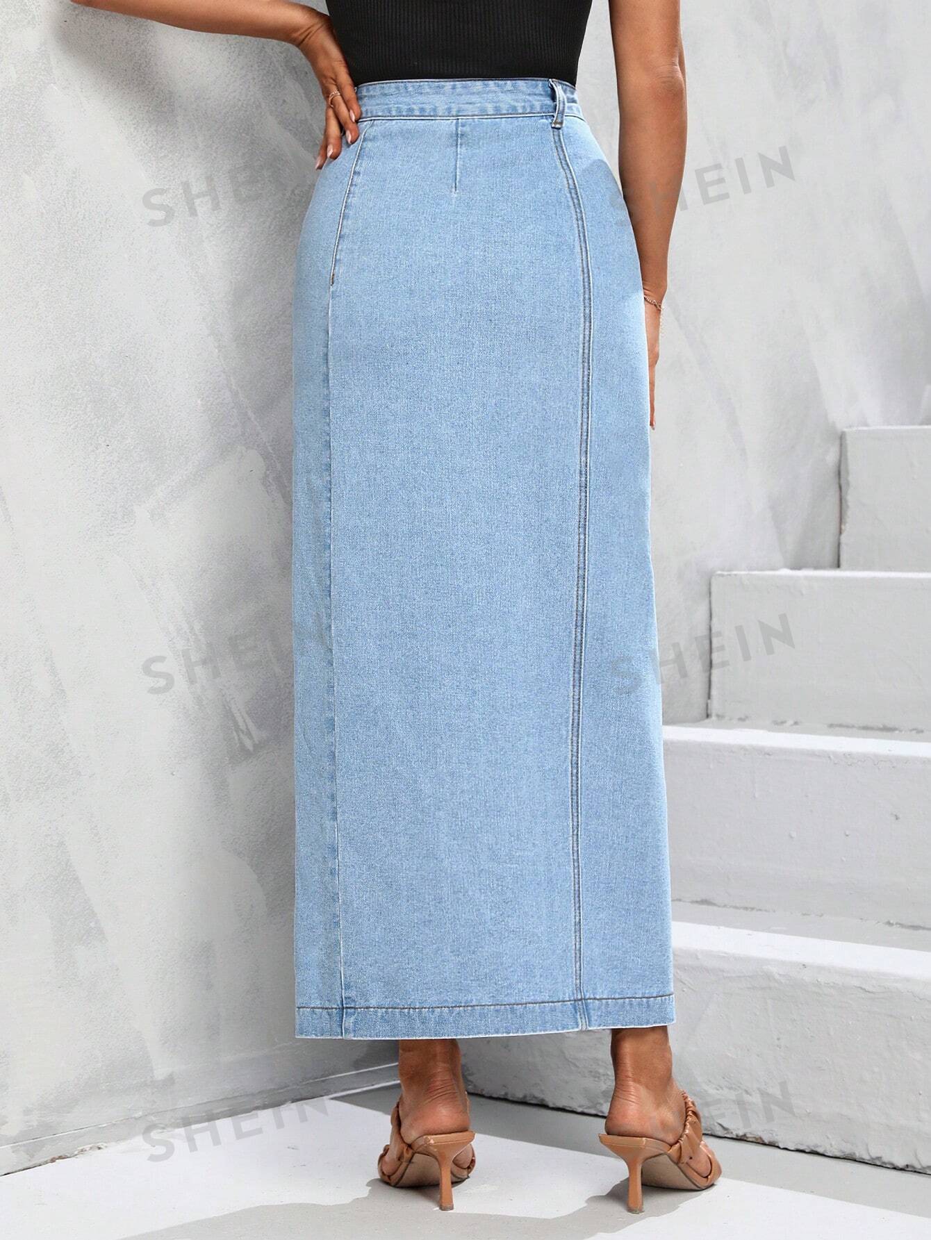 Tall Button Front Button Up Denim Skirt - NZC Apparel: Nashz Couture