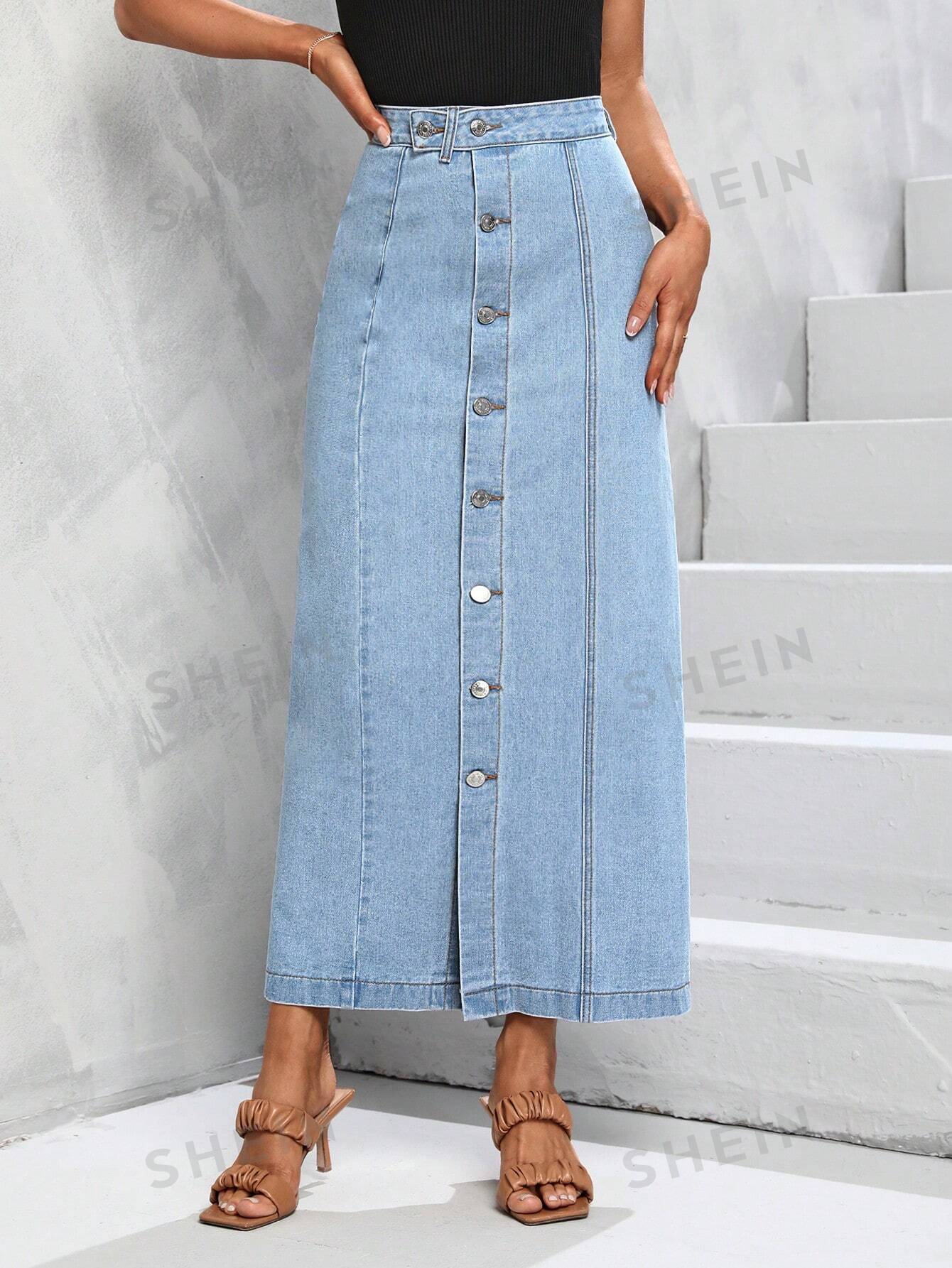 Tall Button Front Button Up Denim Skirt - NZC Apparel: Nashz Couture