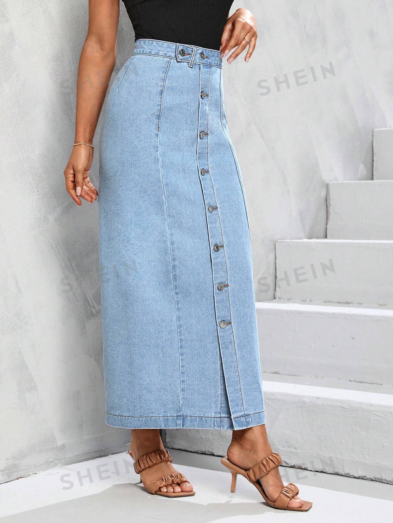 Tall Button Front Button Up Denim Skirt - NZC Apparel: Nashz Couture