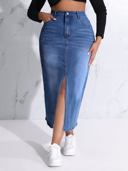 Women's Plus Size Casual Long Denim Skirt - NZC Apparel: Nashz Couture