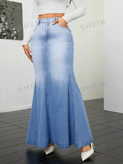 Women'S Blue Denim Mermaid Tail Skirt - NZC Apparel: Nashz Couture