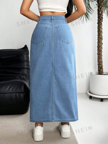 Women's High Waist Denim Midi Skirt - NZC Apparel: Nashz Couture