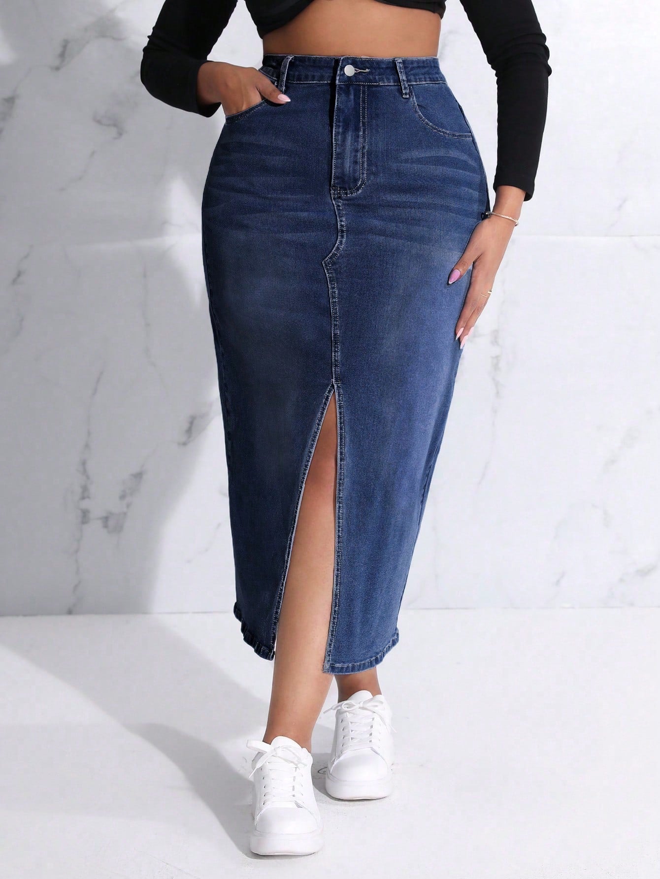 Women's Plus Size Casual Long Denim Skirt - NZC Apparel: Nashz Couture