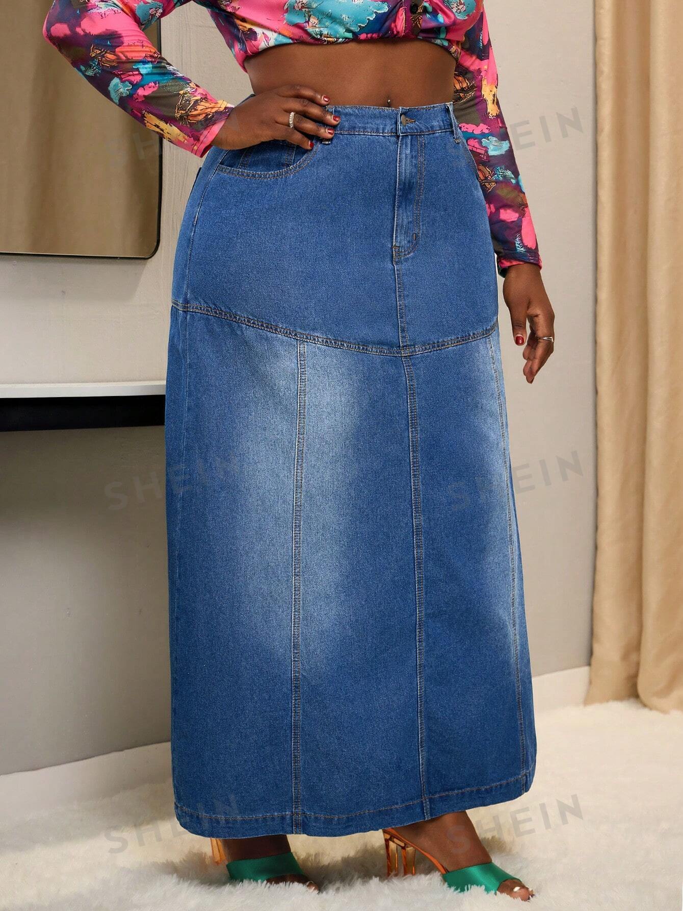 Plus Size Women's Maxi Non-Stretch Denim Skirt - NZC Apparel: Nashz Couture