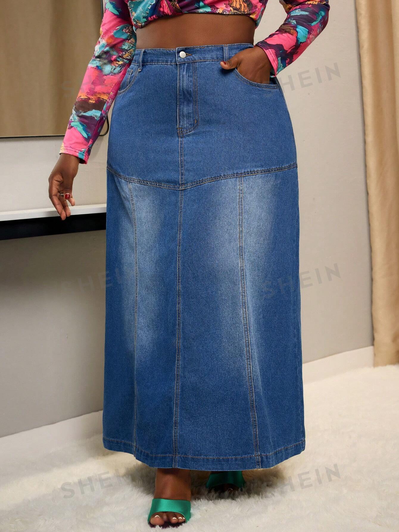 Plus Size Women's Maxi Non-Stretch Denim Skirt - NZC Apparel: Nashz Couture