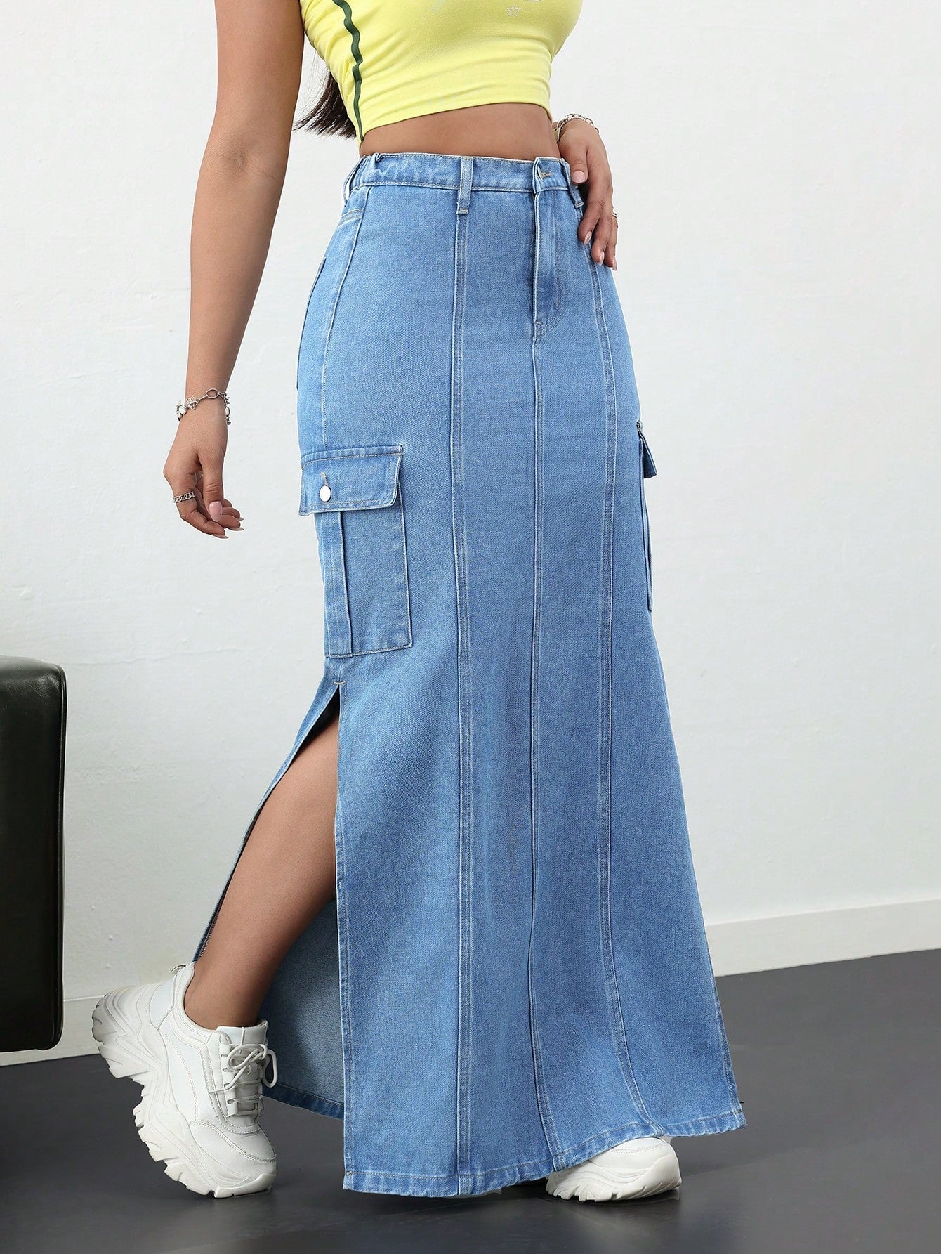 Women's Denim Skirt Side Slit Long Skirt - NZC Apparel: Nashz Couture